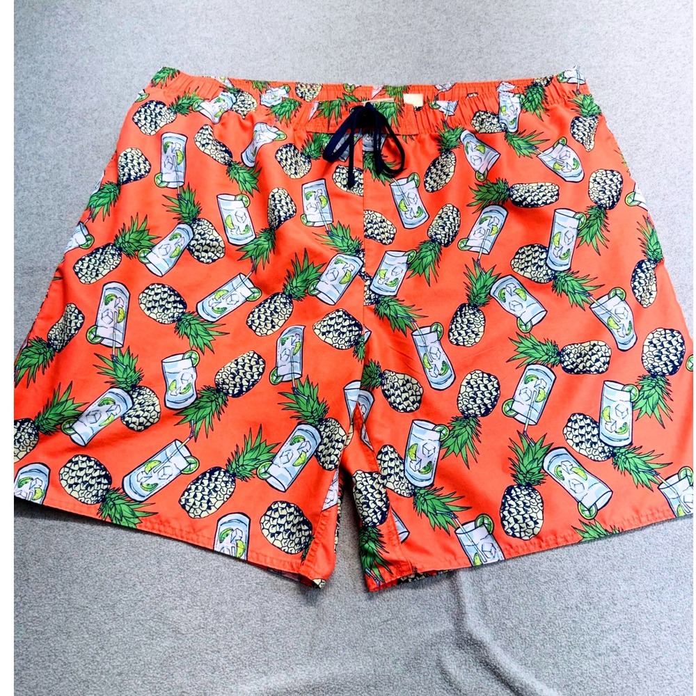 Island Passport 3XL Mens Swim‎ Trunks Pineapple Cocktail Print Mesh Lined Orange